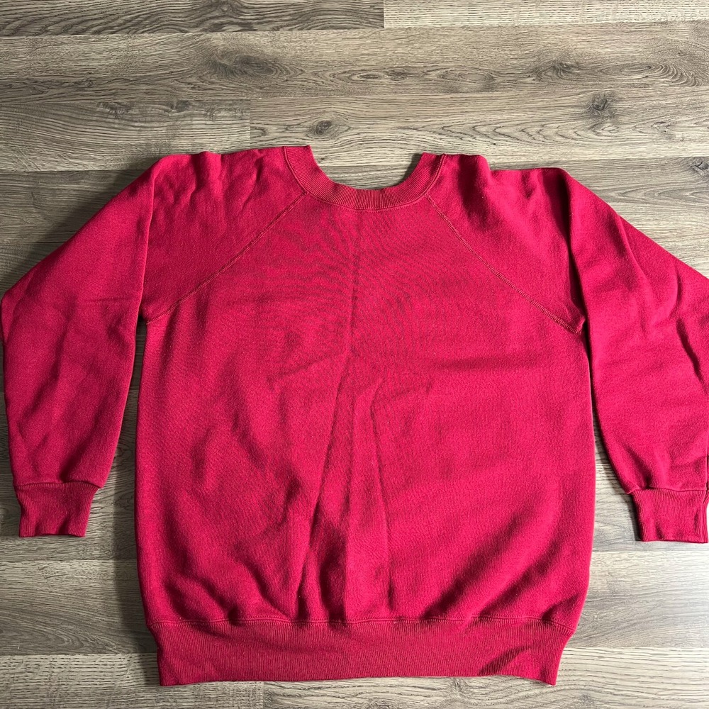 VTG Blank Sweatshirt‎ Mens Large Raglan Red 1990s Essential Hanes Made in USA